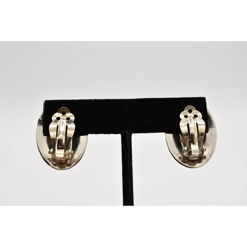 Taxco Vintage Clip On Earrings 925 Sterling Silver TC-288 Tribal Signed 1980s 9H